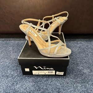 Silver strappy dress heels